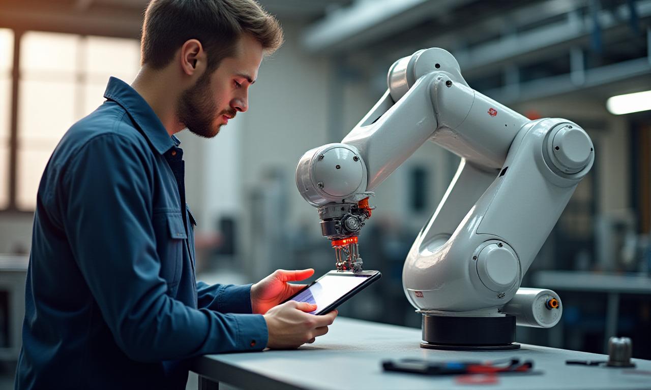 Menneske og kobot som samarbeider på en monteringsstasjon