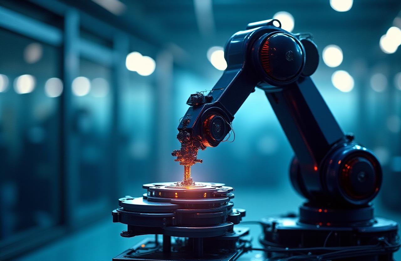 Avansert industriell robotarm i et moderne produksjonsmiljø